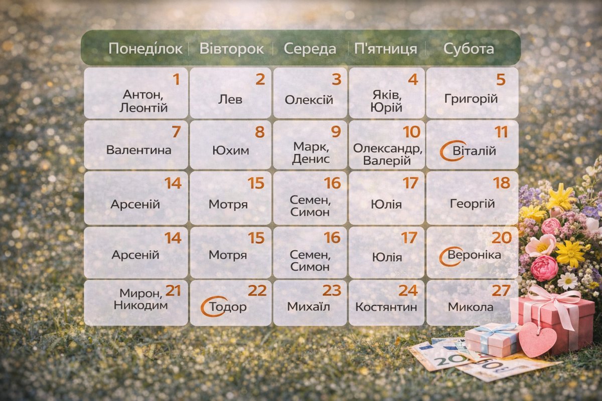 Календар іменин у травні за датами