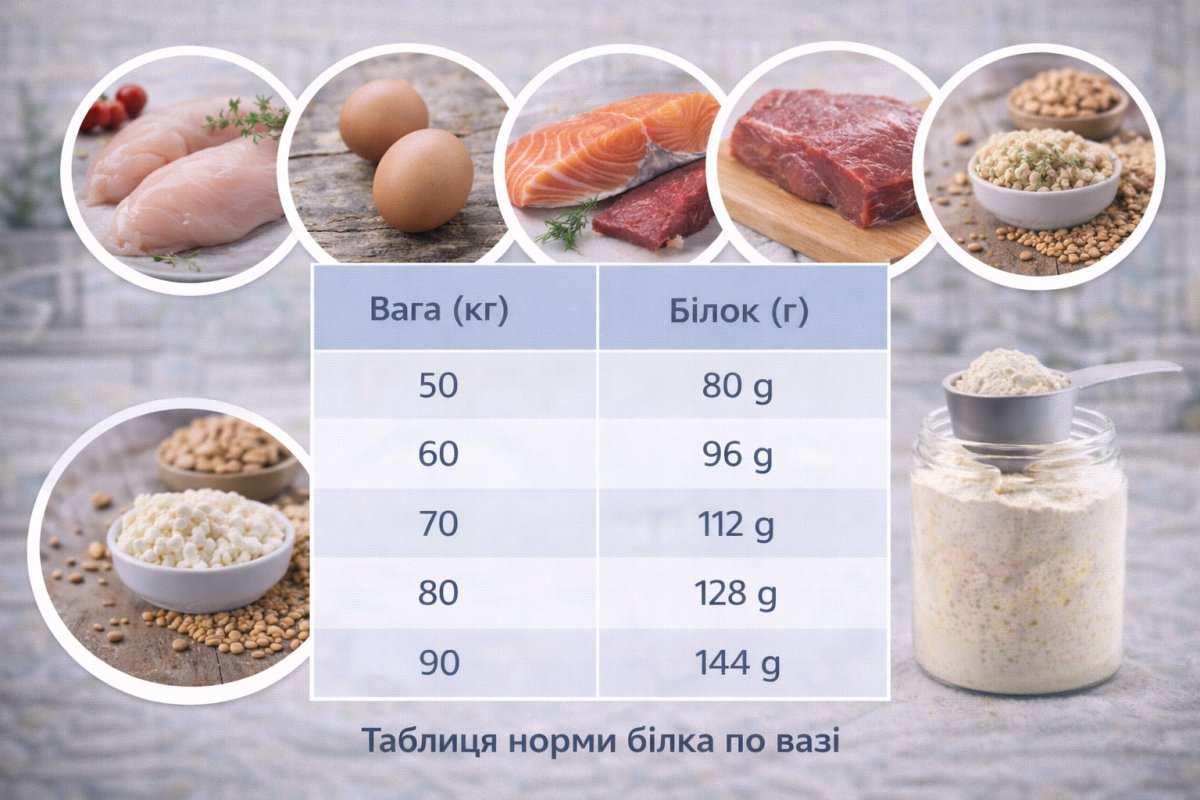 Таблиця норми білка по вазі