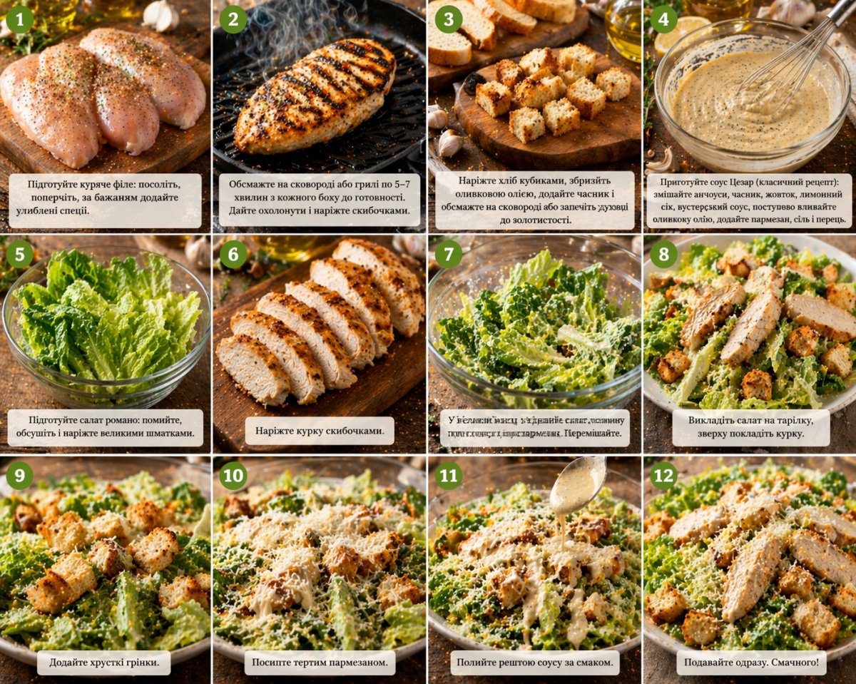 Як приготувати салат Цезар з куркою